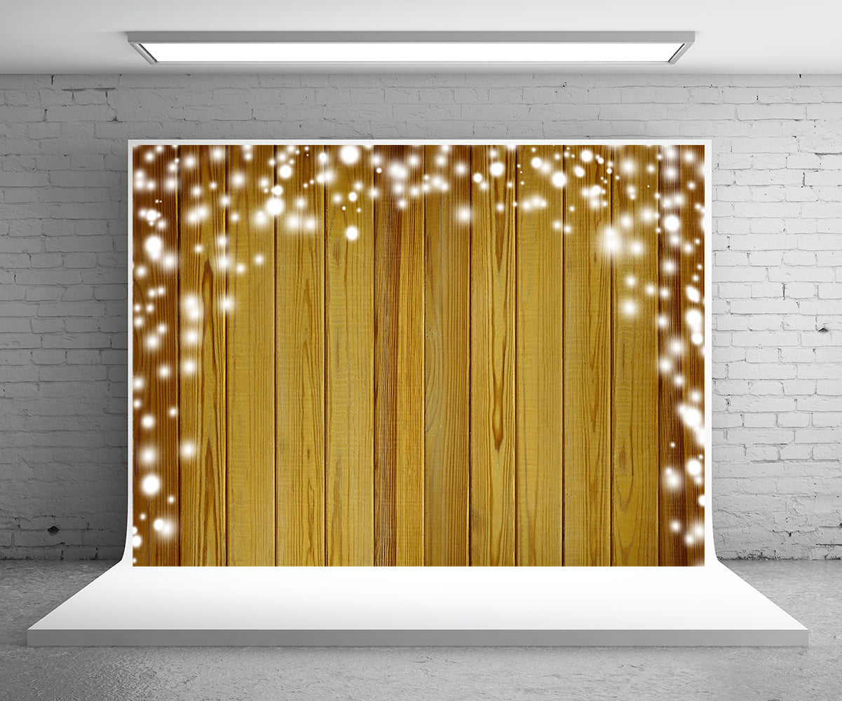 Toile de fond de photographie de mur en bois de flocon de neige brun clair pour Noël
