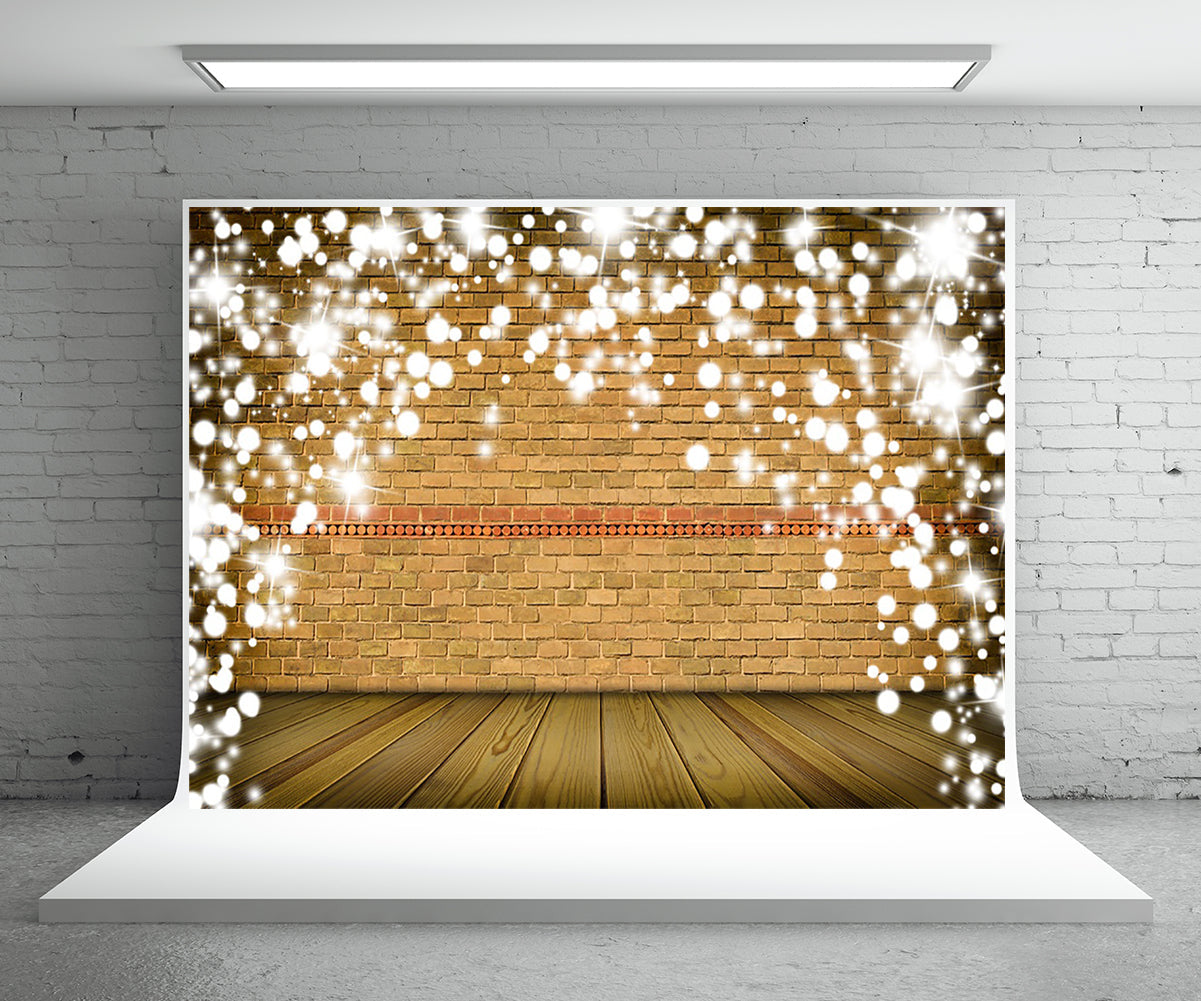 Toile de fond de photographie de mur de brique de flocon de neige brun clair pour Noël
