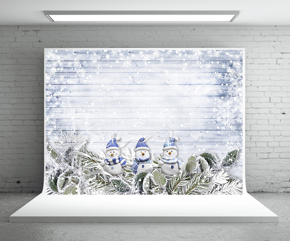 Toile de fond blanc bonhomme de neige mur en bois photographie fond de Noël