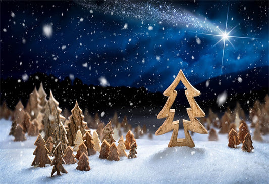 Toile de fond de nuit de ciel neige bois pin décors de Noël