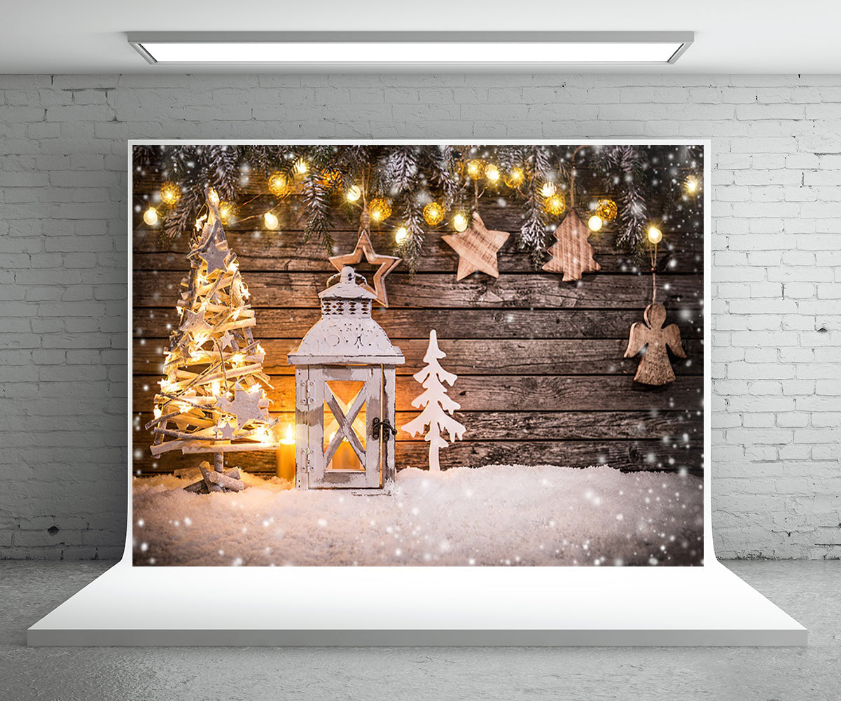 Toile de fond de photographie d'arbre de Noël d'étoile lumineuse pour la décoration