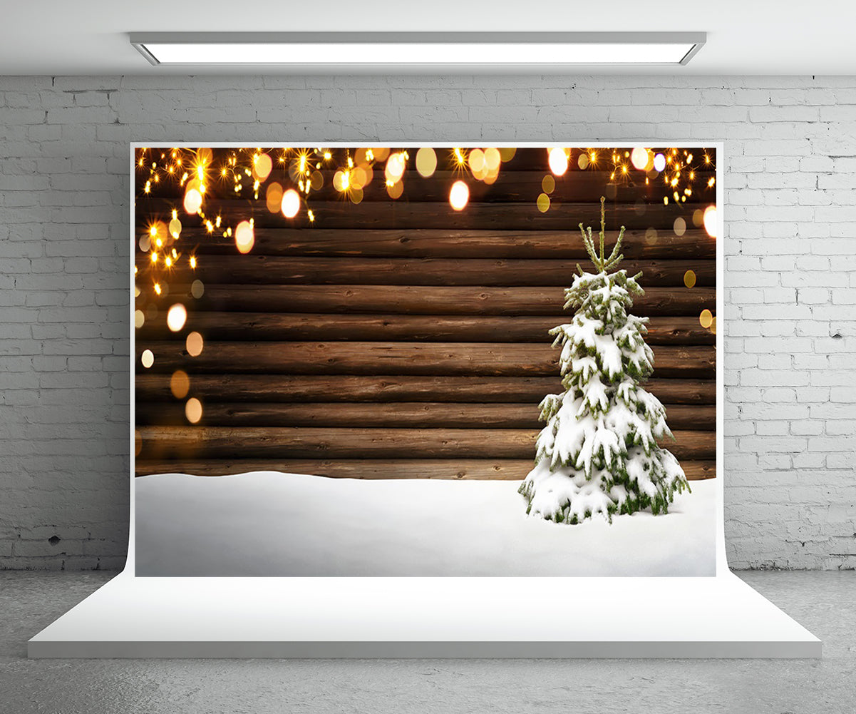 Toile de fond d'arbre de Noël photographie lumière étoile mur en bois fond