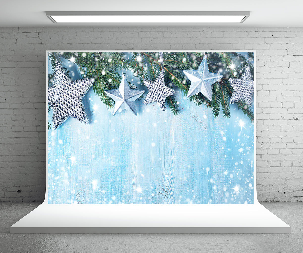 Toile de fond d'étoile flocon de neige photographie Noël bleu bois fond