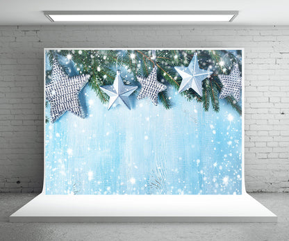 Toile de fond d'étoile flocon de neige photographie Noël bleu bois fond