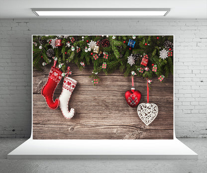 Toile de fond de photographie de Noël en bois de branche de pin