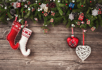 Toile de fond de photographie de Noël en bois de branche de pin