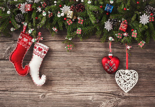 Toile de fond de photographie de Noël en bois de branche de pin