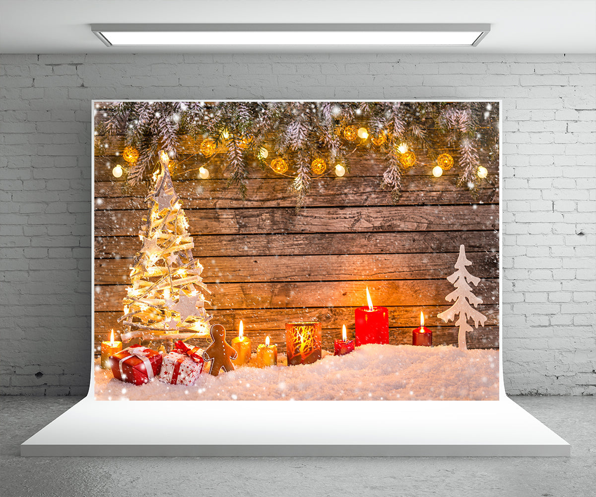 Toile de fond d'arbre de Noël photographie lumière étoile neige