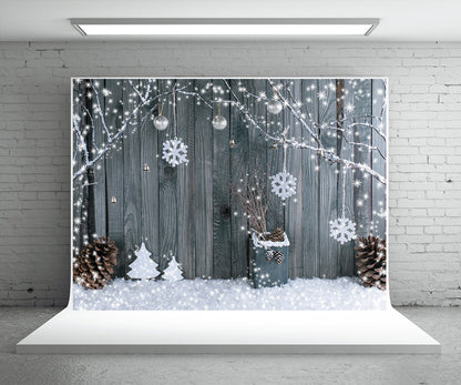 Toile de fond de photographie de mur de bois de flocon de neige de Noël