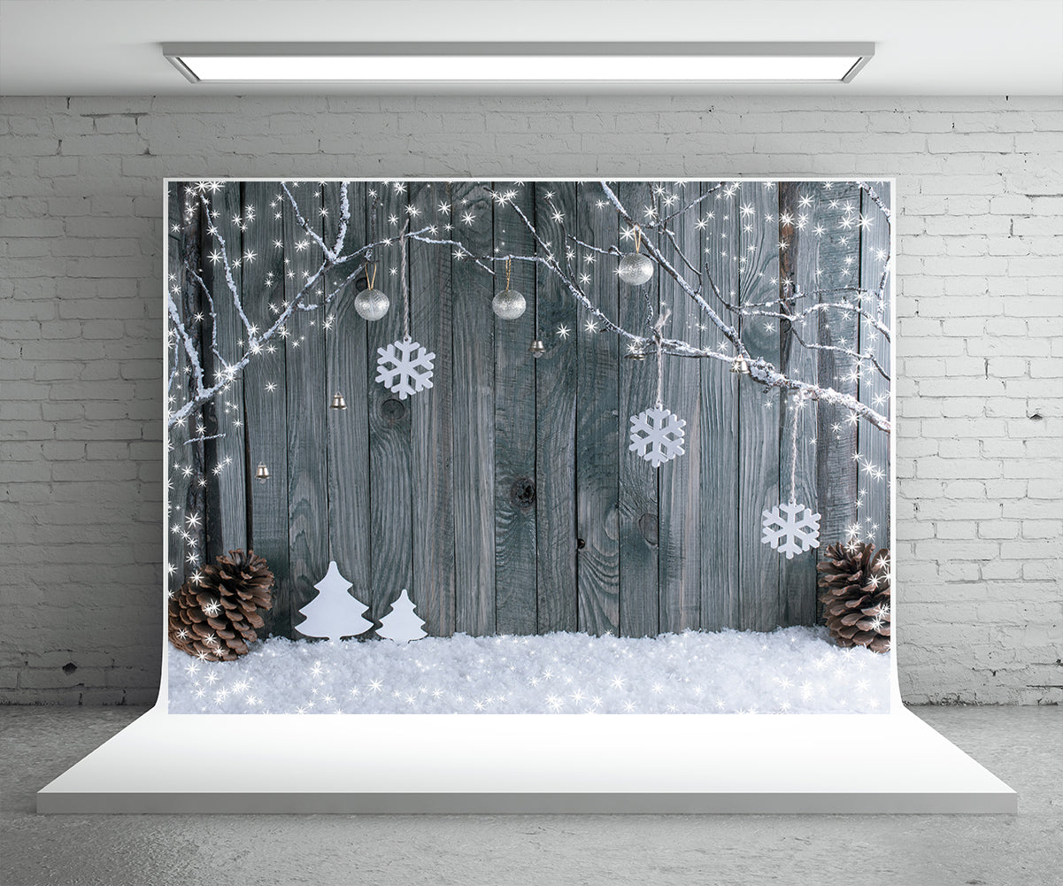 Toile de fond de Noël flocon de neige fond de mur en bois de photographie