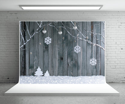 Toile de fond de photographie de Noël flocon de neige de mur en bois