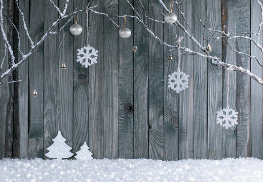 Toile de fond de photographie de Noël flocon de neige de mur en bois