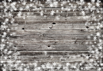 Toile de fond de photographie de mur en bois gris clair de flocon de neige de Noël
