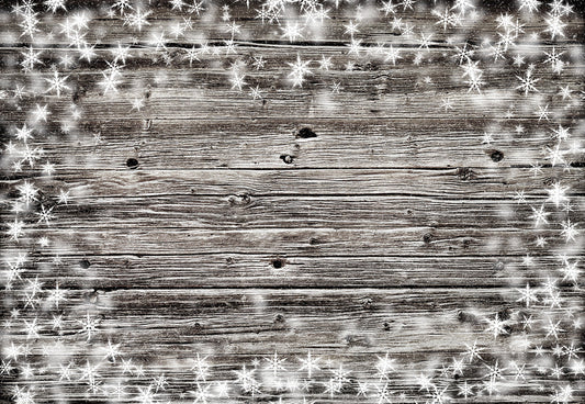 Toile de fond de photographie de mur en bois gris clair de flocon de neige de Noël