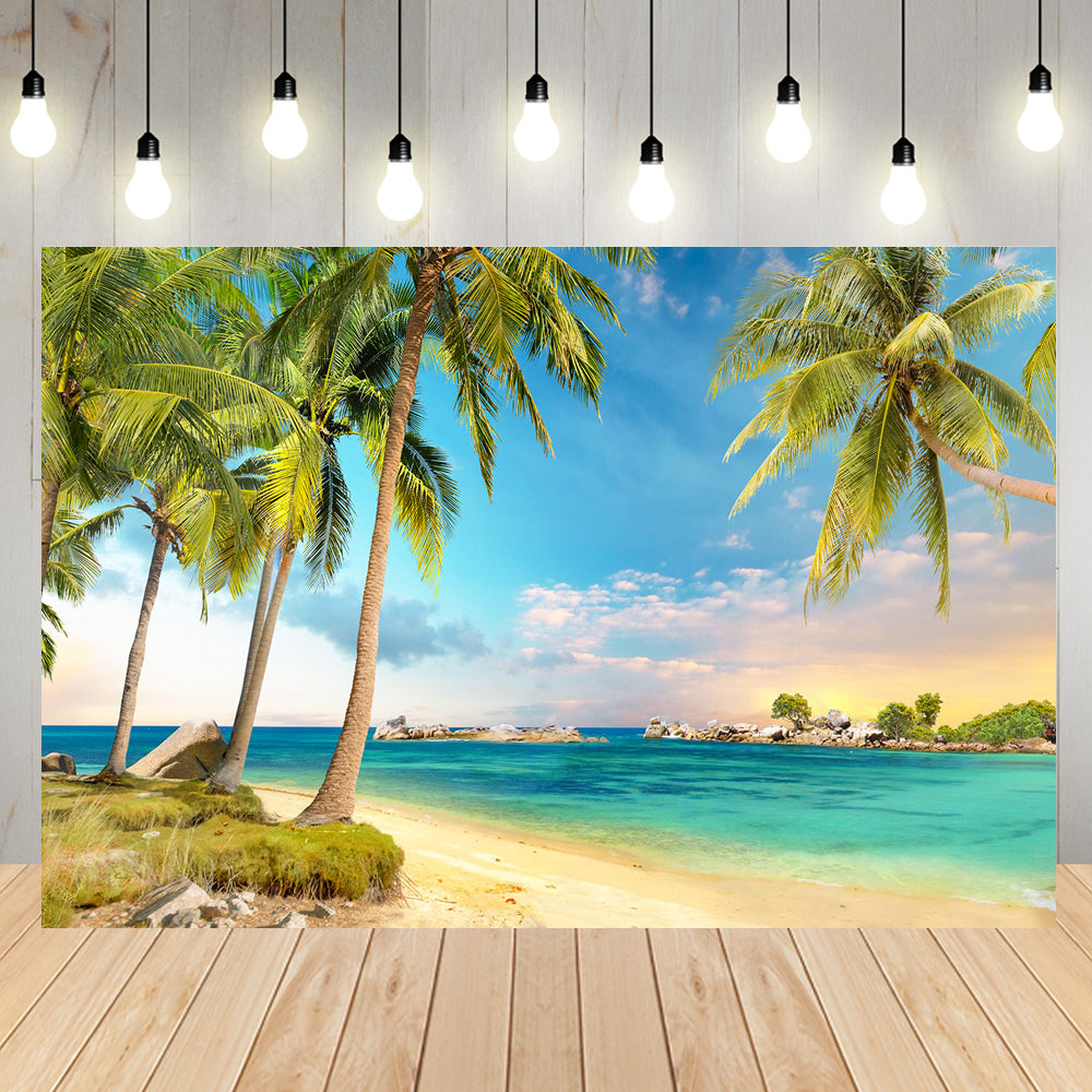 Toile de fond de coucher de soleil d'été naturel tropical de plage de mer pour la décoration de fête KH12580