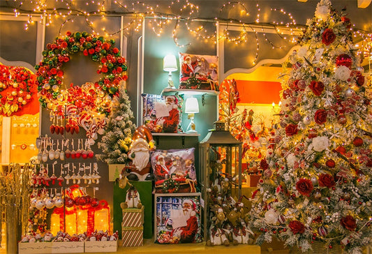 Toile de fond de cadeau de Noël fleurs Père Noël photo décors