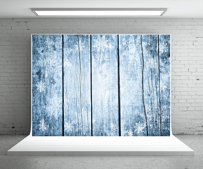 Toile de fond de photographie de mur en bois bleu flocon de neige pour Noël