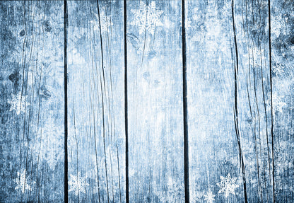 Toile de fond de photographie de mur en bois bleu flocon de neige pour Noël