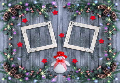 Toile de fond de photographie de mur en bois bleu bonhomme de neige pour Noël