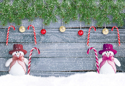 Toile de fond de bonhomme de neige Noël photographie flocon de neige fond de mur en bois