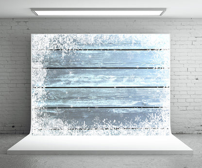 Toile de fond de mur en bois de flocon de neige fond de photo bleu clair fond de Noël
