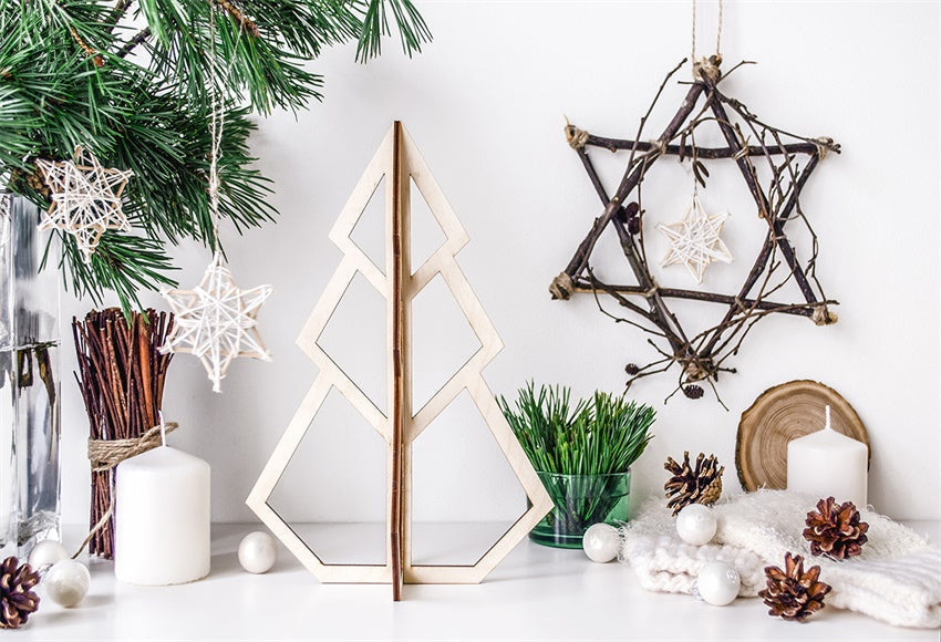 Toile de fond décor de Noël d'arbre d'étoile en bois