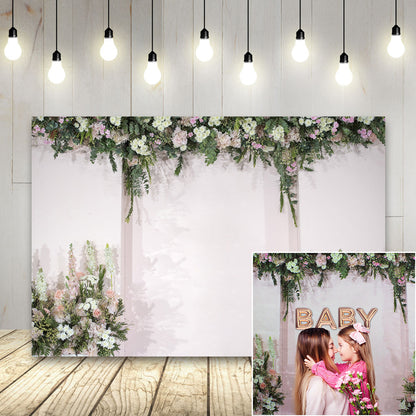 Toile de fond de fleurs de mariage mur floral de mariée blanc et vert rose romantique décoration fête photo