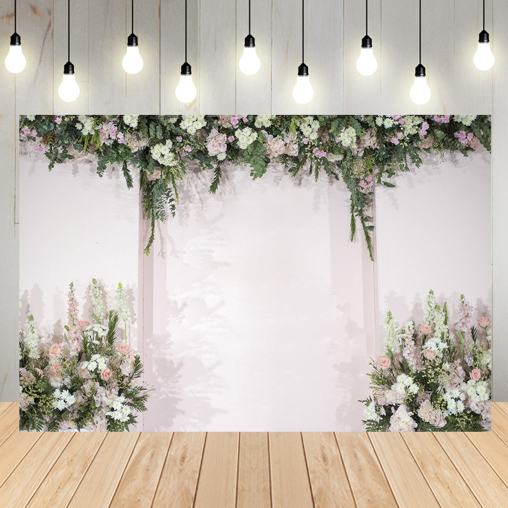 Toile de fond de fleurs de mariage mur floral de mariée blanc et vert rose romantique décoration fête photo