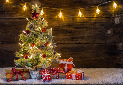 Toile de fond d'arbre de Noël photographie fond bois clair
