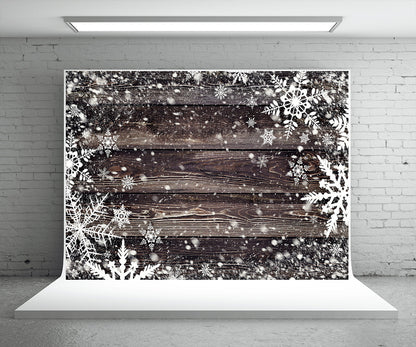 Toile de fond de flocon de neige mur en bois foncé photographie de Noël