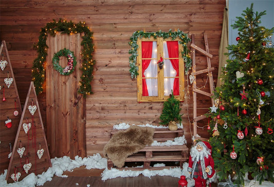 Toile de fond de décors de photographie de Noël en bois pour la photographie