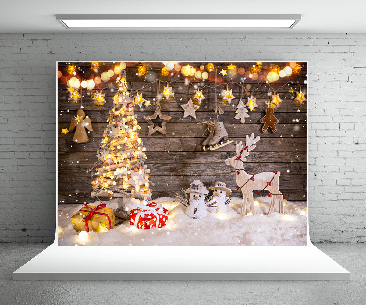 Toile de fond d'arbre de Noël cadeau photo lumière étoile fond