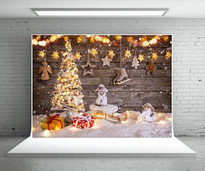 Toile de fond d'arbre de Noël cadeau photo fond de bonhomme de neige