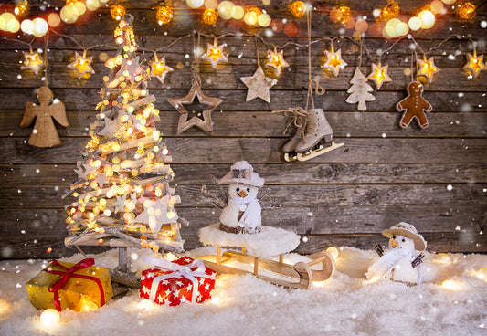 Toile de fond d'arbre de Noël cadeau photo fond de bonhomme de neige