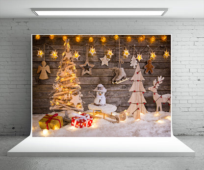 Toile de fond d'arbre cadeau photo fond de bonhomme de neige de Noël