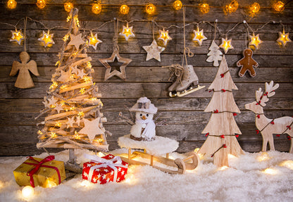 Toile de fond d'arbre cadeau photo fond de bonhomme de neige de Noël