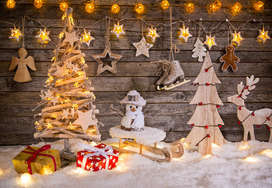 Toile de fond d'arbre cadeau photo fond de bonhomme de neige de Noël