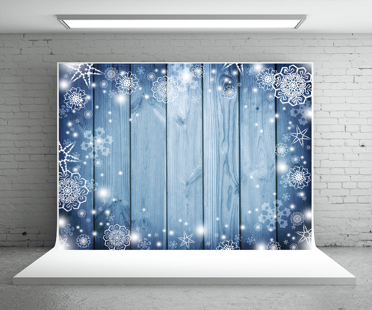 Toile de fond de Noël en bois bleu flocon de neige pour la photo studio