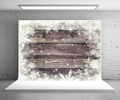 Toile de fond de photographie de flocon de neige blanc fond de mur en bois de Noël