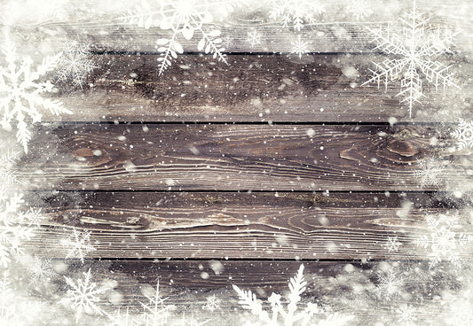 Toile de fond de photographie de flocon de neige blanc fond de mur en bois de Noël