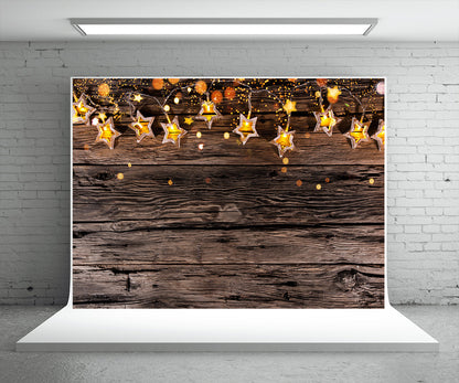 Toile de fond de photographie d'étoile de lumière de Noël fond de mur en bois