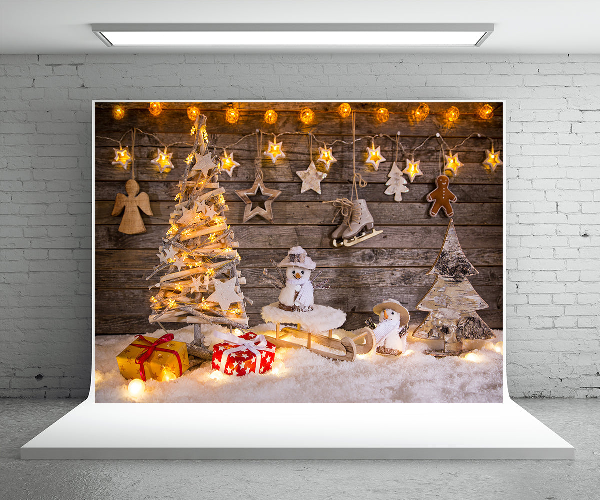 Toile de fond de Noël photographie lumière étoile mur en bois