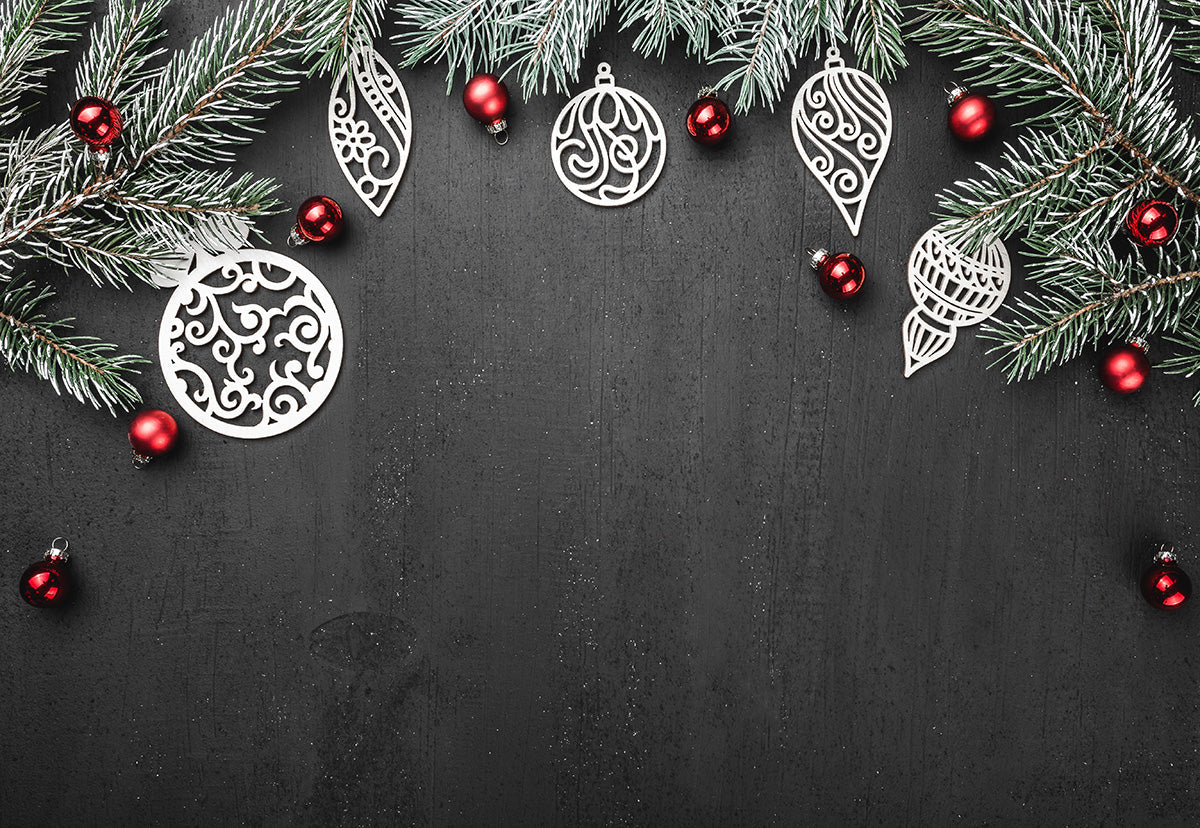 Toile de fond de photographie de fond noir de branche de pin pour Noël