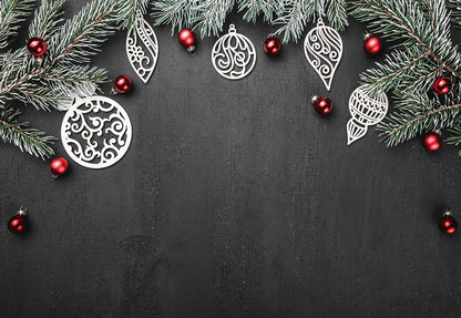 Toile de fond de photographie de fond noir de branche de pin pour Noël