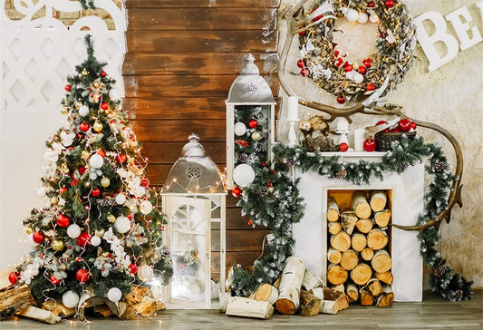 Toile de fond de photographie en bois de sapin de Noël coloré