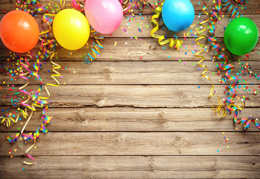 Toile de fond de coloré ballon banderoles bois photographie photo fond pour joyeux anniversaire fête