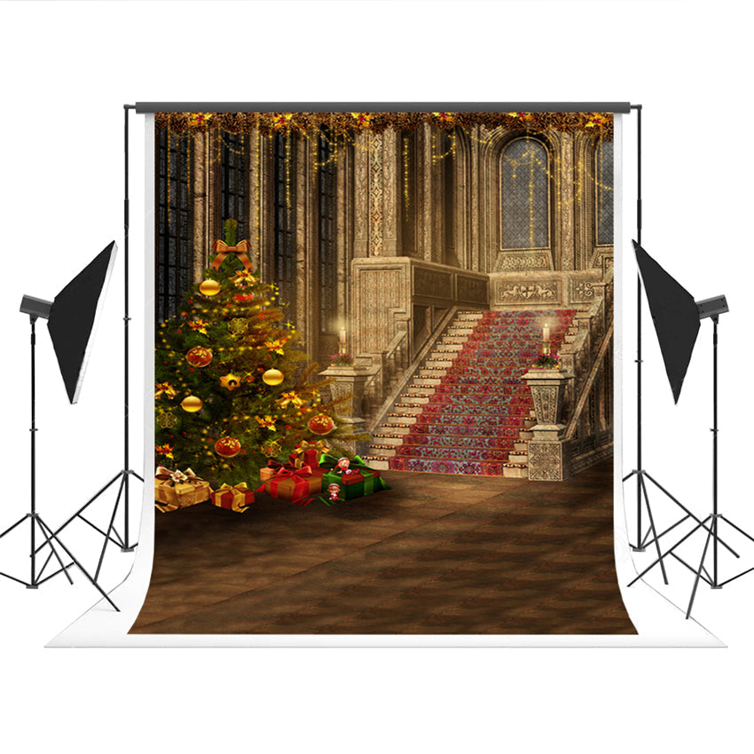 Toile de fond de Noël des escaliers du château pour le studio