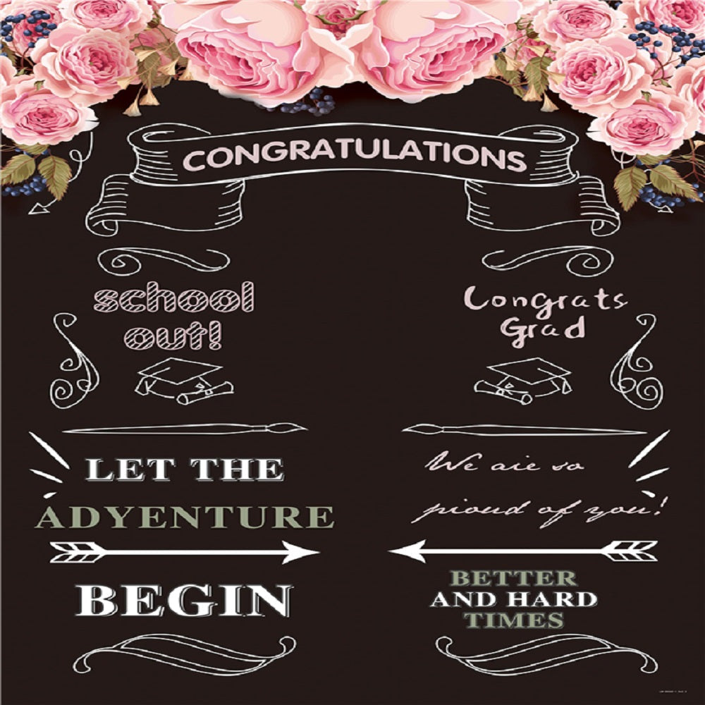 Toile de fond de fleur rose tableau noir félicitations graduation pour le bal