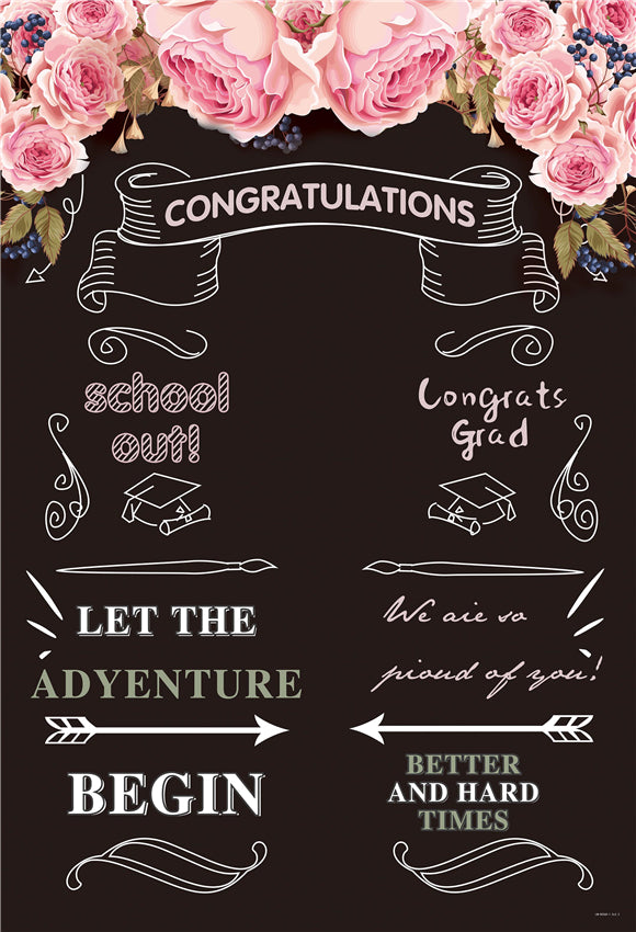 Toile de fond de fleur rose tableau noir félicitations graduation pour le bal