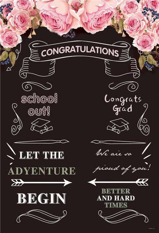 Toile de fond de fleur rose tableau noir félicitations graduation pour le bal
